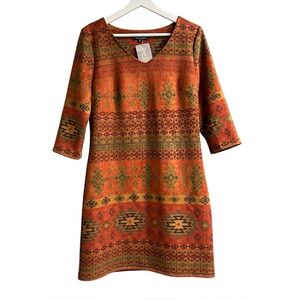 [NWT] Dor Dor Couture | Rust Southwestern Aztec Tribal Design Shift Dress Size S